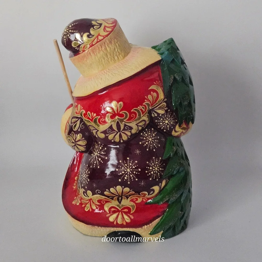Hand Carved Russian Ded Moroz Santa Wood Figure 7